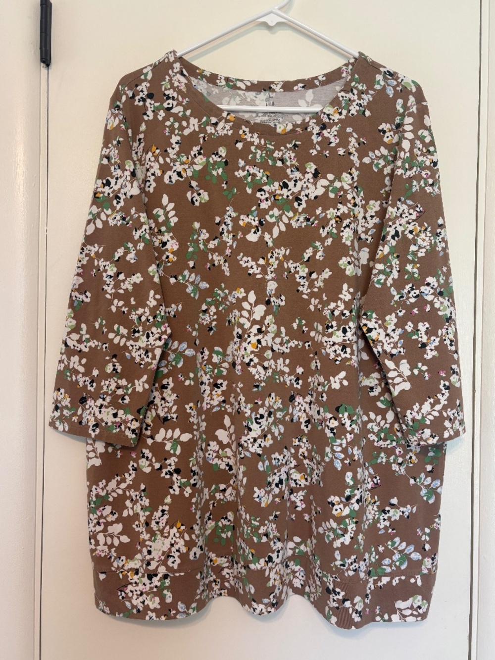 J. Jill Womens Plus Luxe Supima Crew-Neck Tunic Shirt Top Blouse 2X Brown Floral